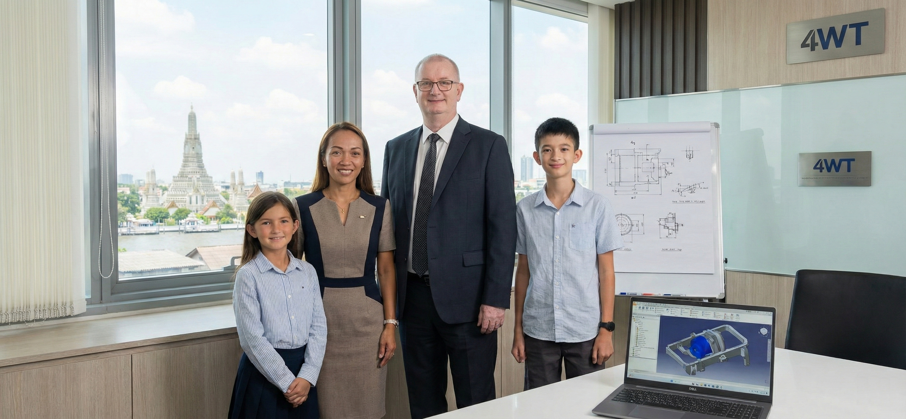 Familie Richter im Konferenzraum des Ingenieurb&uuml;ros 4WT-B&uuml;ro in Bangkok